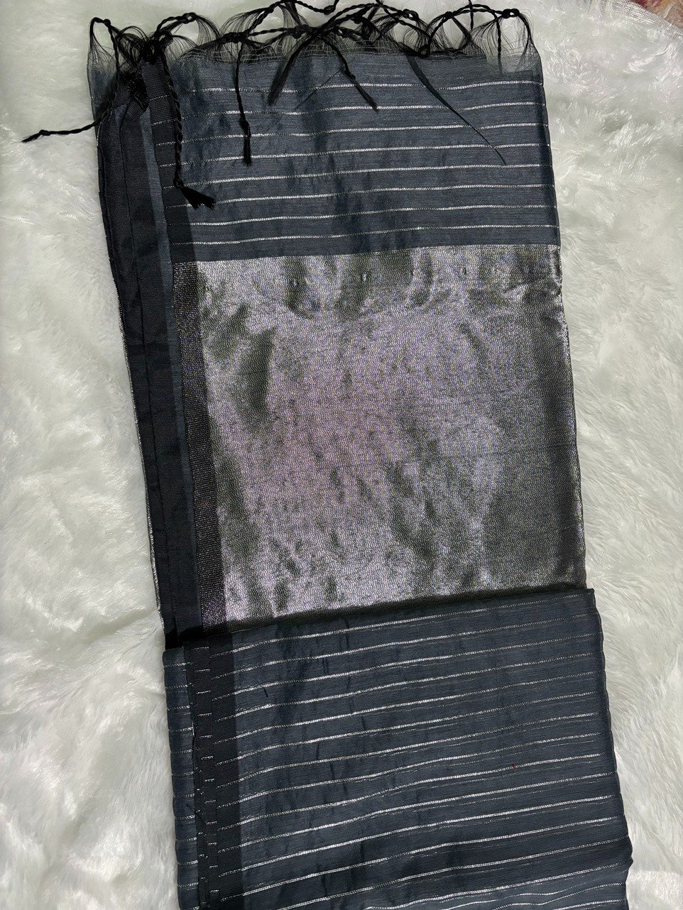 Black Silver Zari Linen Silk Saree